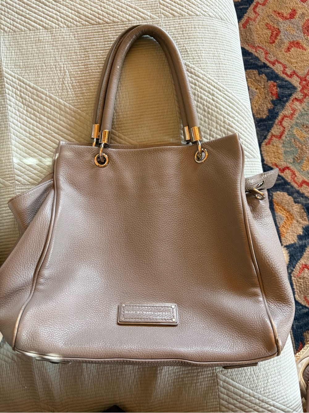 Marc by Marc Jacobs Taupe Pebbled Leather Shoulder Bag with Gold Hardware